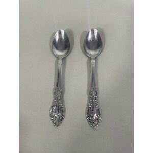Springtime Stainless Steel Spoons (2) Flatware Floral Scrolls Glossy Japan